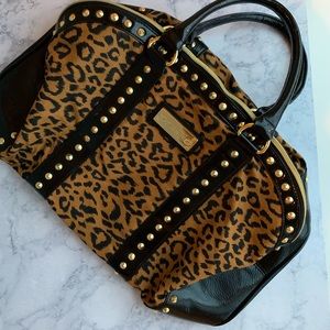Betsy Johnson Leopard Weekender Bag w/Stud Details